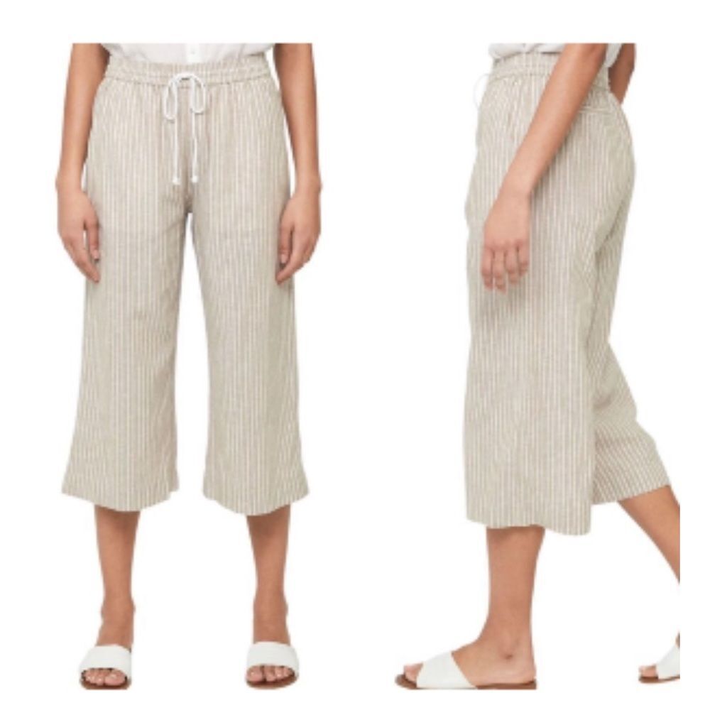 Beach Lunch Lounge Beige Striped Linen Blend Wide-Leg Pants Size M